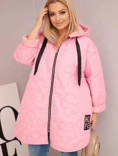 Dámská bunda Plus Size prošívaná s kapucí a nápisem HOPE cukrová růžová