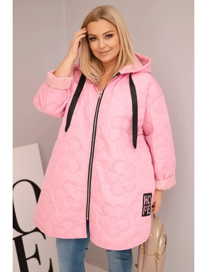 Dámská bunda Plus Size prošívaná s kapucí a nápisem HOPE model 21949212 růžová - K-Fashion