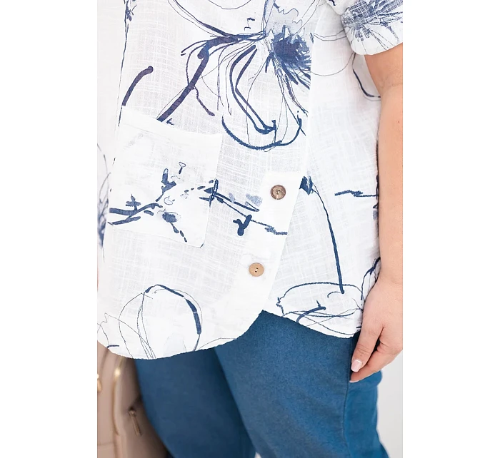 Dámská bavlněná halenka Plus Size s krátkým rukávem a kapsou bílá