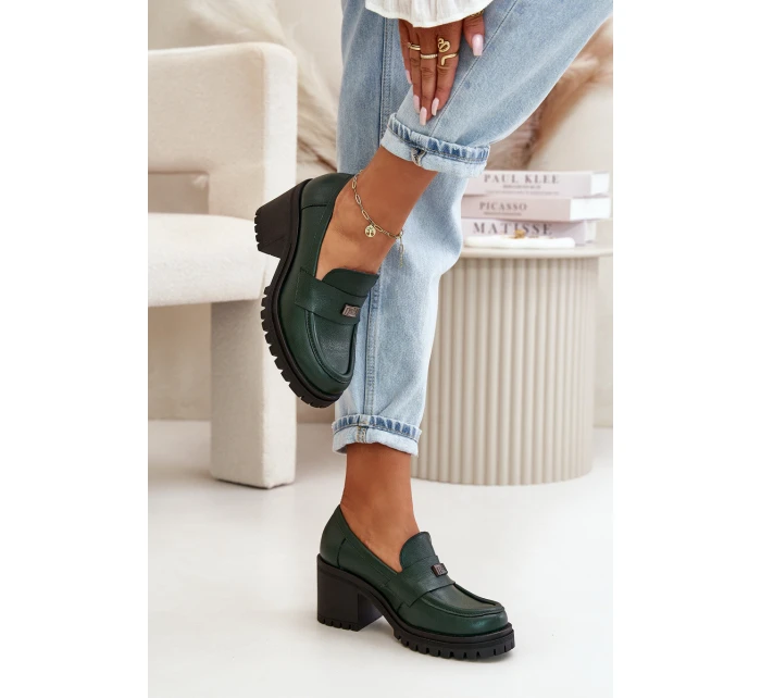 model 21669241 Elegantní dámské polobotky na podpatku přírodní kůže tmavě zelené - Zazoo model 21669241 Elegantní dámské polobotky na podpatku přírodní kůže tmavě zelené - Zazoo