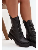 Dámské kotníkové boty z přírodní kůže na platformě model 21713280 Černé - Zazoo