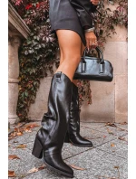 kovbojské boty na podpatku z eko kůže černé model 21715098 - Boto