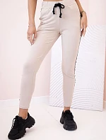 Dámské teplákové kalhoty s lampasem a šňůrkou v pase béžové