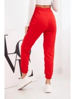 Dámské bavlněné kalhoty s gumou v pase červené Dámské bavlněné kalhoty s gumou v pase červené
