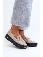 Dámské kožené mokasíny na platformě s ozdobou model 21660272 béžové - S.Barski