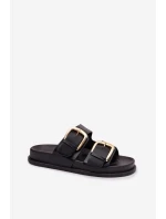 Dámské eko kožené nazouváky s zlatými sponami Černé model 21960848 - Boto