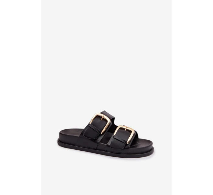 Dámské eko kožené nazouváky s zlatými sponami Černé model 21960848 - Boto