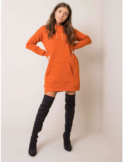RUE PARIS Tmavě oranžové šaty s kapucí