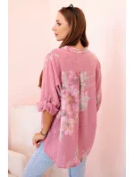 Dámská blůza z bavlny s květinovým vzorem a knoflíky v tmavě růžové barvě