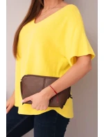 Dámská svetr s krátkým rukávem a výstřihem do V žlutá