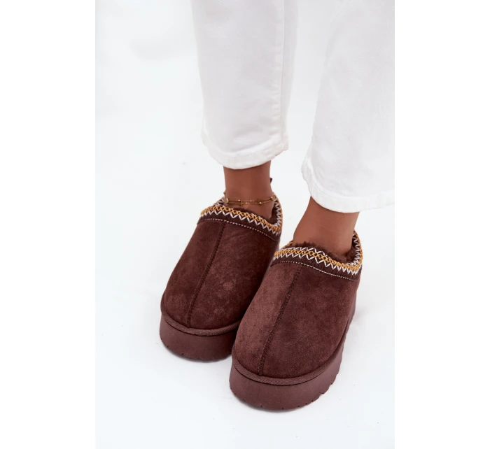 Dámské nízké sněhule Taliah na platformě s vyšíváním – čokoládové Dámské nízké sněhule Taliah na platformě s vyšíváním – čokoládové