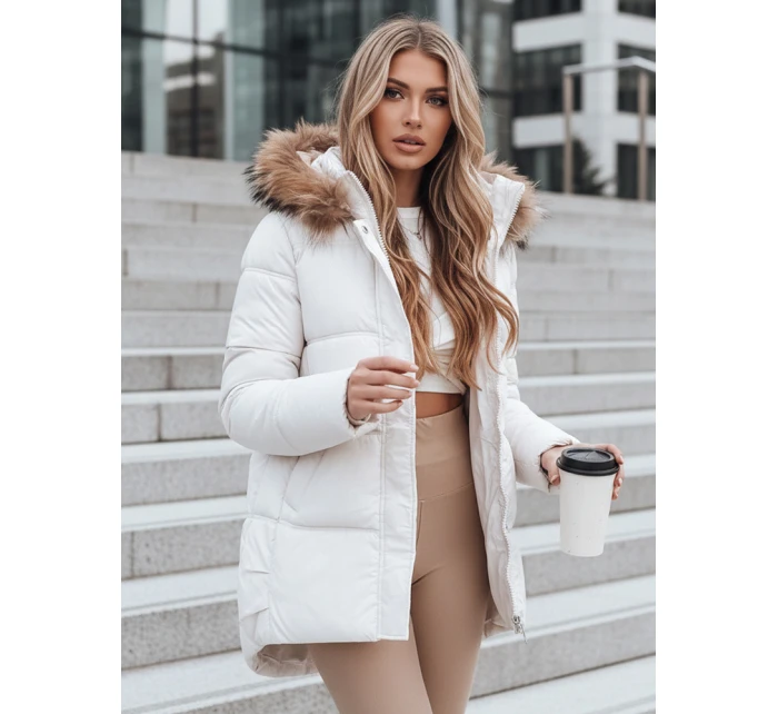 Dámská prošívaná zimní bunda s kapucí světle béžová FashionStreet TY5507