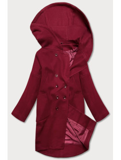 Dámský kabát plus size v bordó barvě s kapucí model 17099568 - ROSSE LINE