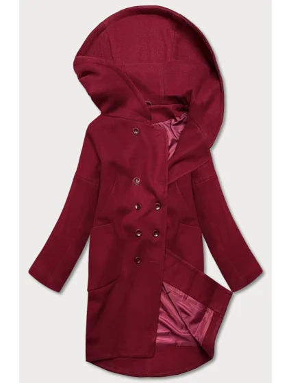Dámský kabát plus size v bordó barvě s kapucí model 17099568 - ROSSE LINE