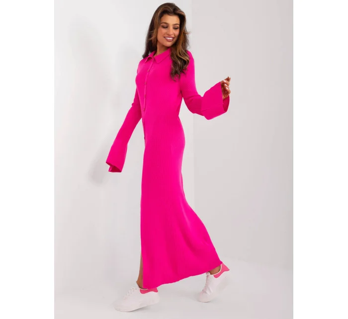Dámské maxi šaty v růžové fluorescenční barvě se zapínáním na knoflíky model 20137738 - Factory Price
