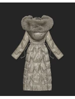 Dlouhá béžová dámská prošívaná zimní bunda (T2-2221#-62)