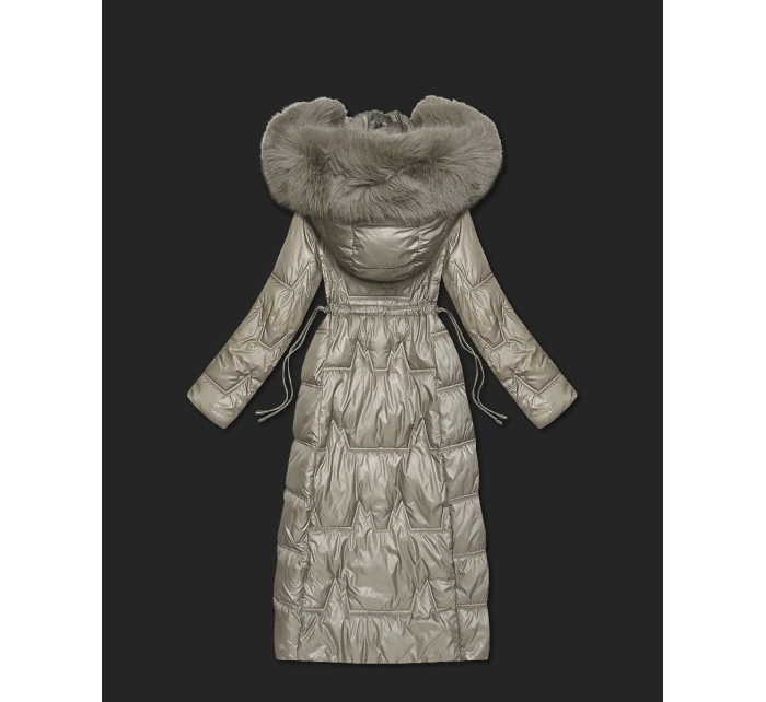 Dlouhá béžová dámská prošívaná zimní bunda (T2-2221#-62)