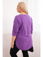 Dámská bavlněná blůza Plus Size s výstřihem do V a ohrnutým rukávem fialová