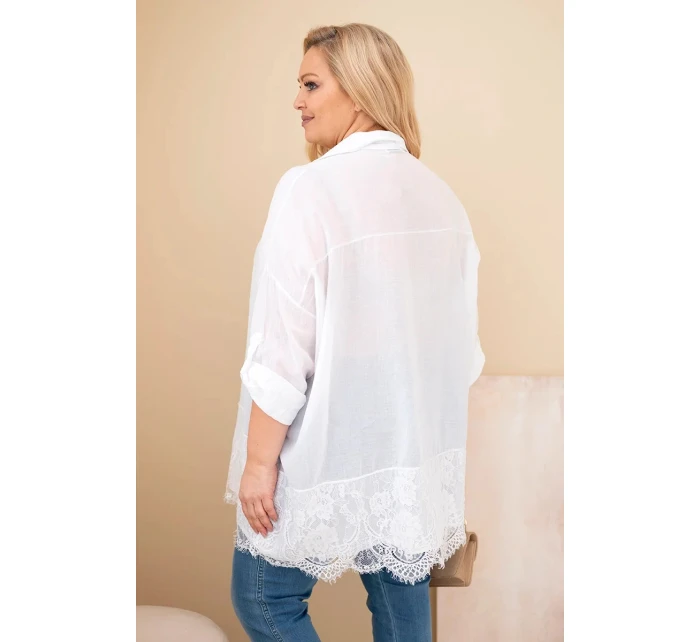 Dámská košile Plus Size bavlněná s krajkovým model 21886519 bílá - K-Fashion