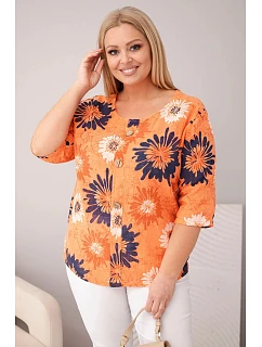 Dámská bavlněná halenka Plus Size s krátkým rukávem a knoflíky oranžová