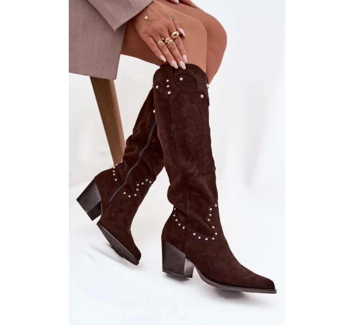 Dámské Kožené  S Dekorací Na Sloupku Čokoládové model 21715056 - Boto