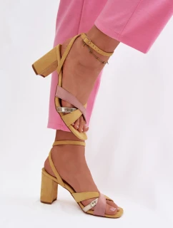 Dámské sandály na podpatku s pásky Eko semiš žluté model 21937474 - Boto