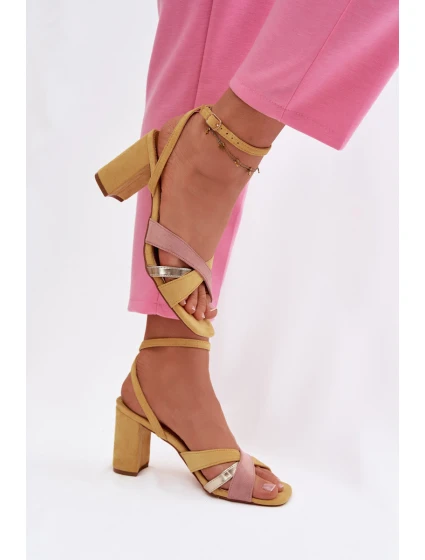 Dámské sandály na podpatku s pásky Eko semiš žluté Karilora