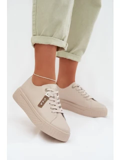 Dámské tenisky z pravé kůže model 22027801 Béžové - D&A