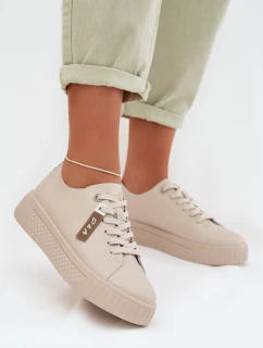 Dámské tenisky z pravé kůže model 22027801 Béžové - D&A