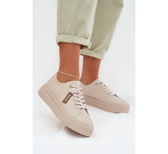Dámské tenisky z pravé kůže model 22027801 Béžové - D&A Dámské tenisky z pravé kůže model 22027801 Béžové - D&A
