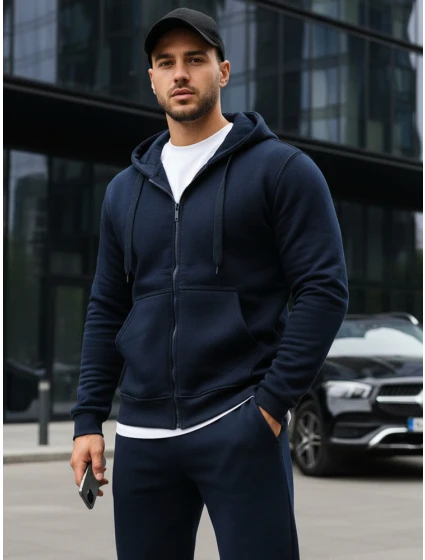 Pánská mikina na zip tmavě modrá BX2195 Pánská mikina na zip tmavě modrá BX2195