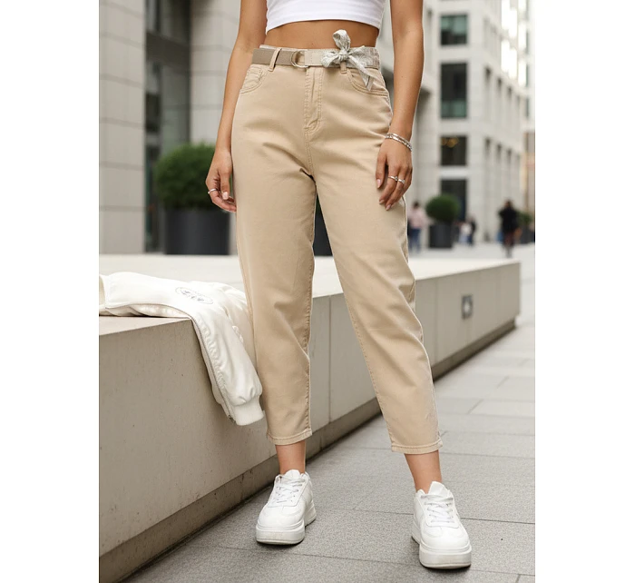Jeansy damskie mom fit z wysokim stanem beżowe model 22092268 - FashionStreet