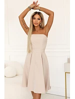 641-4 VIVIENNE korzetové rozšířené midi šaty s páskem - světle béžové