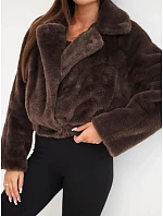Dámská kožešinová bomber bunda s límcem a kapsami hnědá Dámská kožešinová bomber bunda s límcem a kapsami hnědá