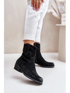 Dámské Zamszové Boty Cowboy Na Nízkém Podpatku Zateplené Sergio Leone BT284-S Černé