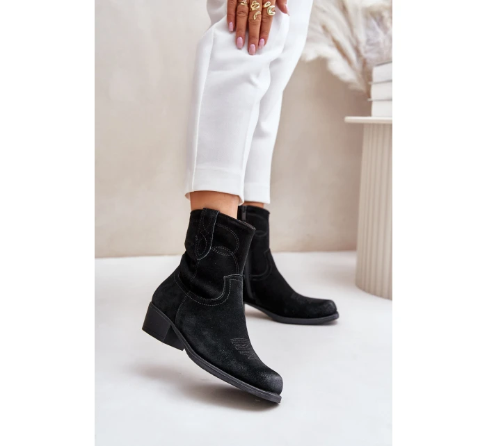 Dámské Zamszové Boty Cowboy Na Nízkém Podpatku Zateplené Sergio Leone BT284-S Černé