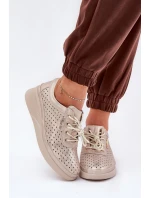 Dámské Kožené Sportovní Tenisky Zlaté model 21686723 - VINCEZA Dámské Kožené Sportovní Tenisky Zlaté model 21686723 - VINCEZA