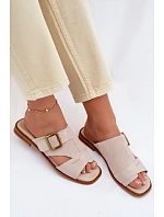 Semišové dámské nazouváky na plochém podpatku s přezkou Big Star TT274476 Béžové