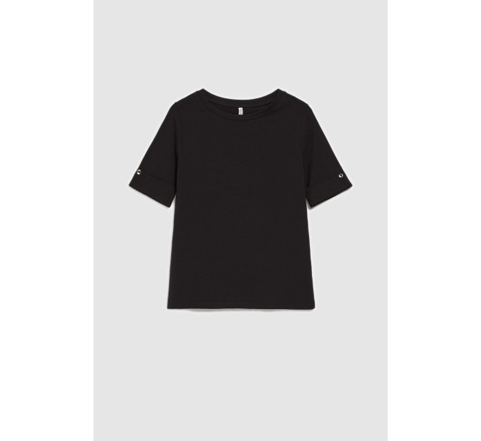 Hladké tričko s vyhrnutými rukávy, černo - černé