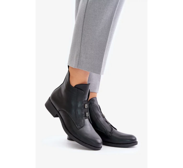 Zateplené Dámské Kotníkové Boty Na Plochém Podpatku Z Eko Kůže S.Barski Černé