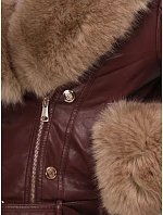 Kurtka damska zimowa skórzana z futerkiem bordowa model 22371781 - FashionStreet Kurtka damska zimowa skórzana z futerkiem bordowa model 22371781 - FashionStreet