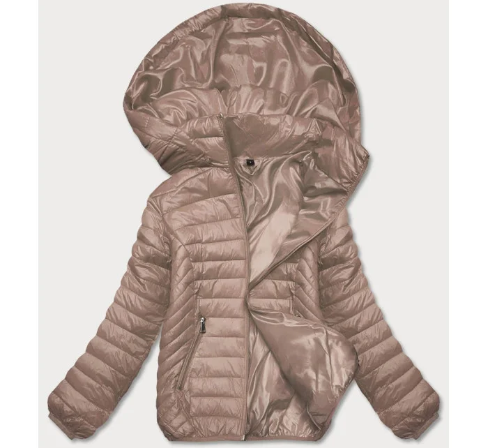 Prošívaná béžová dámská bunda s kapucí model 18038064 - S'WEST Prošívaná béžová dámská bunda s kapucí model 18038064 - S'WEST