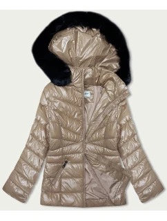 Béžová dámská prošívaná zimní bunda (V776G)