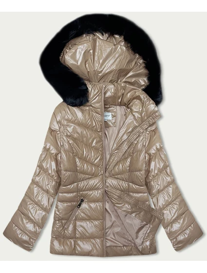 Béžová dámská prošívaná zimní bunda (V776G)