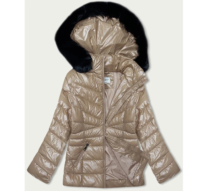 Béžová dámská prošívaná zimní bunda (V776G)