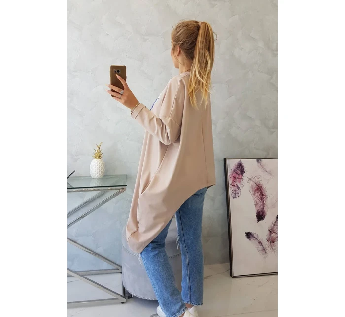 Oversize halenka s potiskem béžová