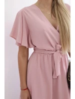 Šaty s vrstveným výstřihem tmavě pudrově růžová