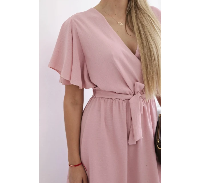 Šaty s vrstveným výstřihem tmavě pudrově růžová
