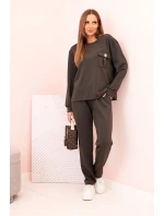 Komplet dámský máslový mikina a kalhoty s gumou khaki Komplet dámský máslový mikina a kalhoty s gumou khaki