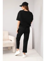 Komplet dámský viskózový máslo s krátkým rukávem a kalhotami s model 22010152 nohavicí černý - K-Fashion